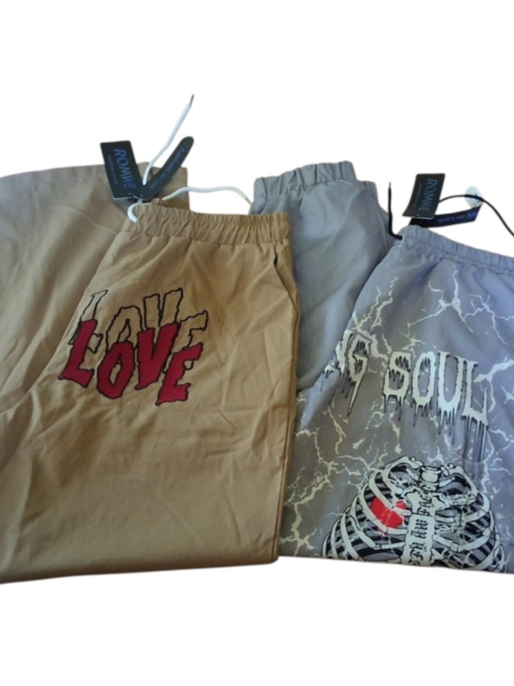 ROMWE Streetwear Pants Bundle Mens L/XL Y2K Grunge Graphic Joggers & Wide Leg